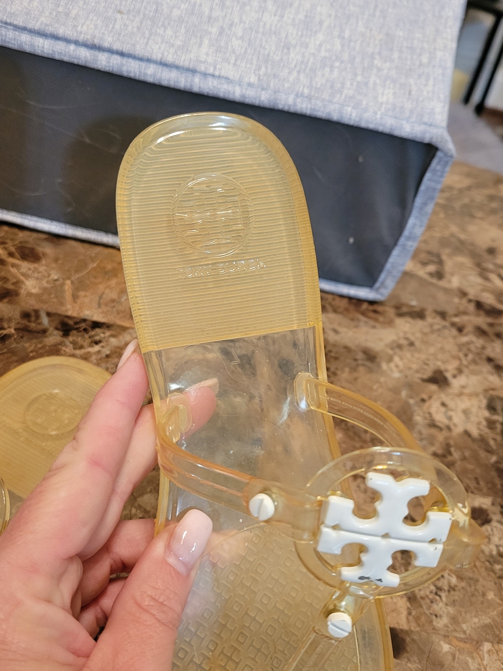 Jelly Thong Sandals with White Logo Accent - Picture 3 of 8